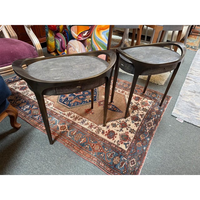 Design Plus Gallery presents a Pair of Black Shagreen + Bronze Side Tables from Ria and Yiouri Augousti. The tables offer...