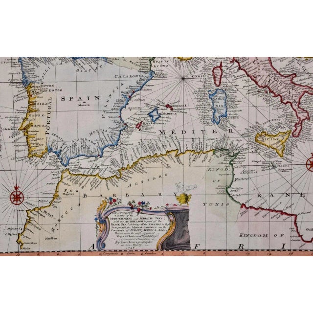 This is an original 18th century hand-colored map entitled "An Accurate Chart of The Mediterranean and Adriatic Sea's;...