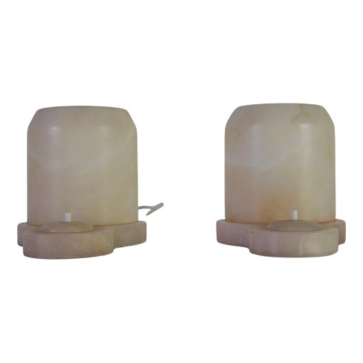 Large Hand-Carved Alabaster Table Lamps, Germany, 1930s, Set of 2 For Sale