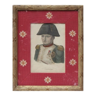 Early 20th Century Portrait Lithograph of Napoleon with Needlepoint Matte, Framed For Sale