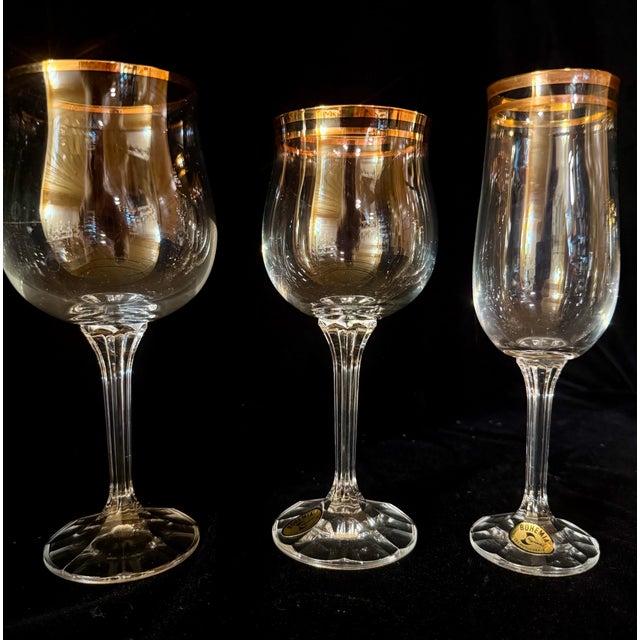 Mid 20th Century Mid 20th Century Bohemian Geneva Set of Crystal Gold Trimmed Barware - 21 pcs For Sale - Image 5 of 12
