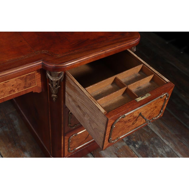 French Burr Walnut Pedestal Desk with Gilt Bronze Ormolu Mounts, 1880s For Sale - Image 13 of 18