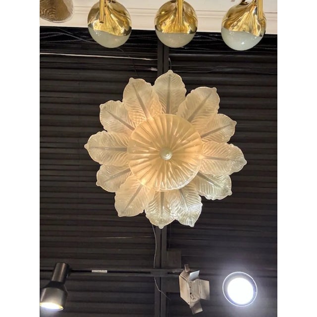 Modern Frosted Murano Glass Flush Mount Chandelier For Sale - Image 4 of 5