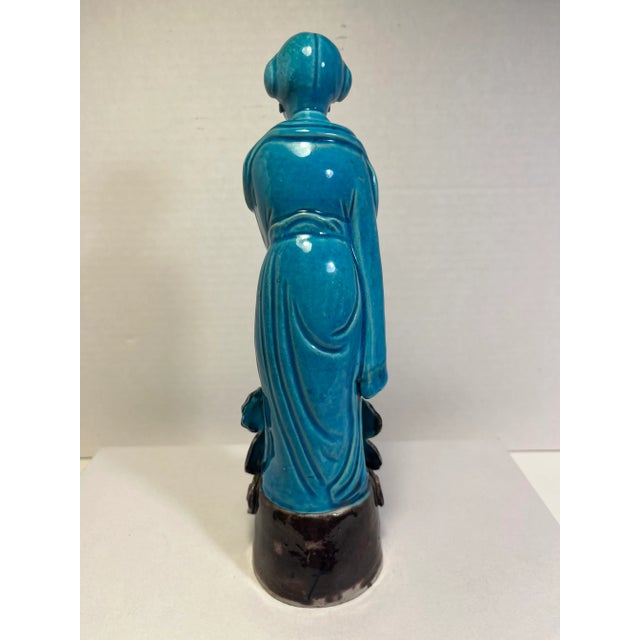 Chinese 1940s Republic Period Chinese Turquoise Blue Glazed Porcelain Figurine by 鄧榮昌造 Deng RongTzan For Sale - Image 3 of 7