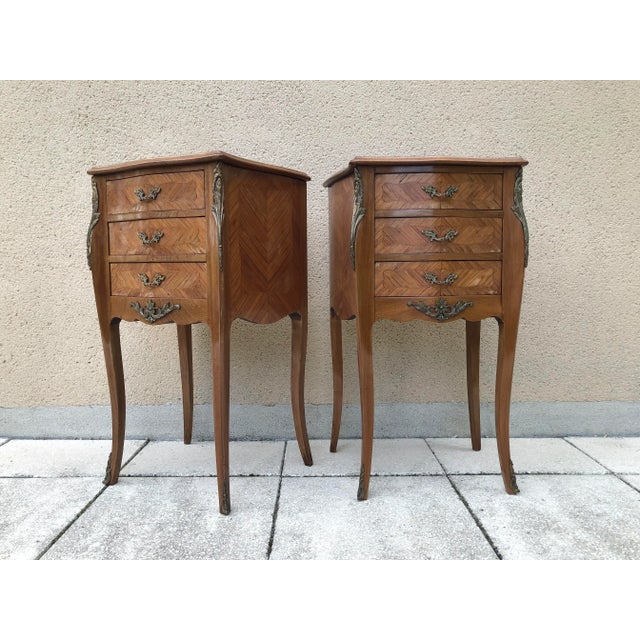 French Marquetry Bedside Tables, Set of 2 For Sale - Image 13 of 13