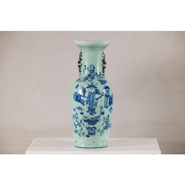 19th Century Chinese Porcelain Vase with Cobalt Blue Scholars Objects For Sale - Image 4 of 18