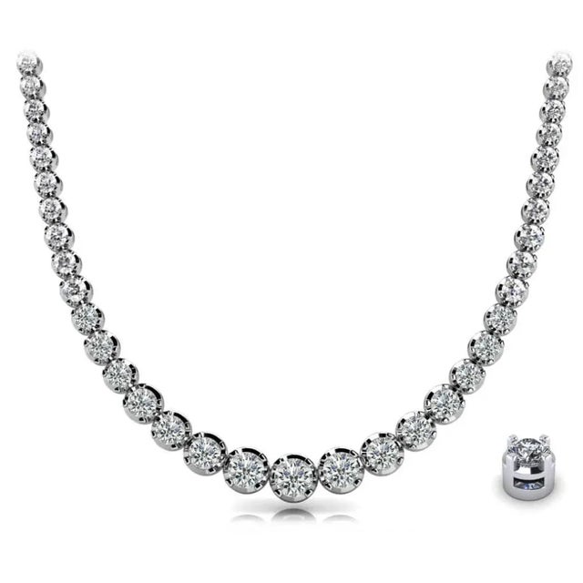 Modern 10 Carat Natural Diamond Graduated Tennis Necklace 18K White Gold 16.5 Inches For Sale - Image 3 of 7
