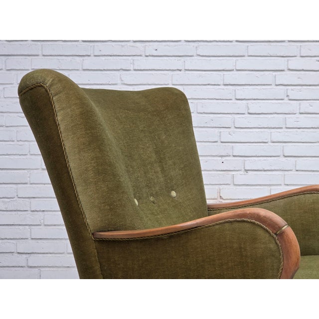 Danish Beech Highback Armchair with Velour Upholstery, 1960s For Sale - Image 17 of 18