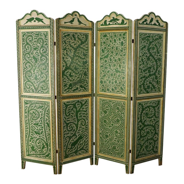 Vintage Mexican Hand painted Olinalá Screen Divider For Sale