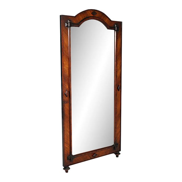 Large Antique Solid and Walnut Veneer Floor Mirror For Sale
