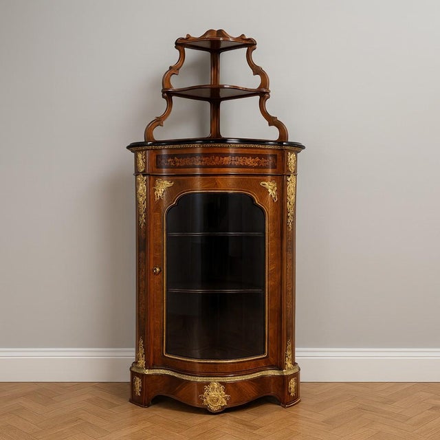 Brown Louis XIV Curved Corner Cabinet, 1920s For Sale - Image 8 of 8