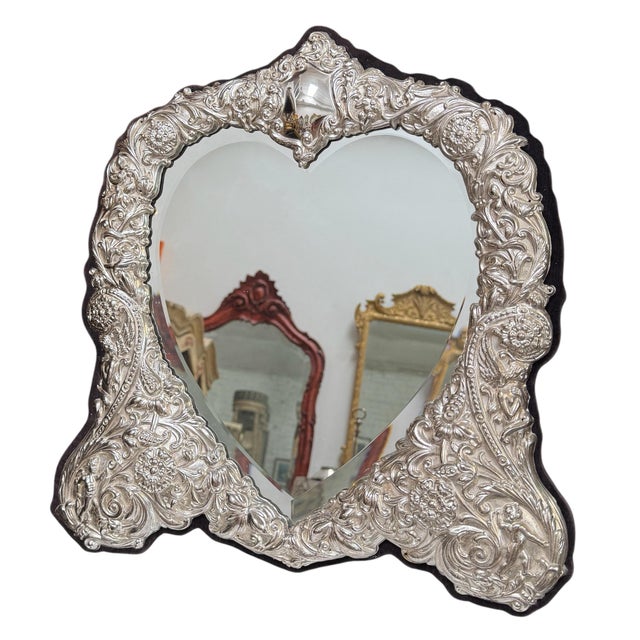 Sterling Silver Repose Heart Picture Frame Table Mirror by David Shaw London For Sale - Image 4 of 8