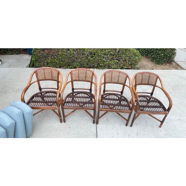 4 Authentic McGuire Vintage Rattan Cane Back Armchairs, Coastal Style For Sale - Image 9 of 14