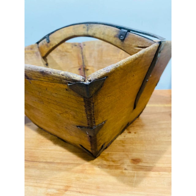 19th Century Antique Chinese Wood & Metal Basket For Sale In Miami - Image 6 of 11