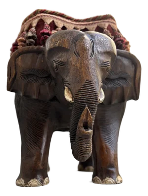 Wooden Hand Carved Elephant Footstool