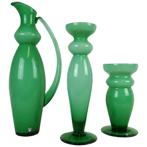 Green Glass from Orrefors, Sweden, Set of 3