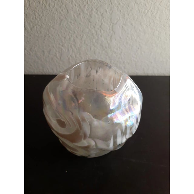 1970s Vintage Cristal D Arques France Iridiscent Snowball Single Candle Votive For Sale - Image 5 of 7