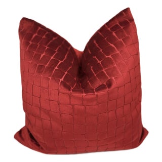 Ruby Red Velvet Jacquard Throw Pillow Cover For Sale