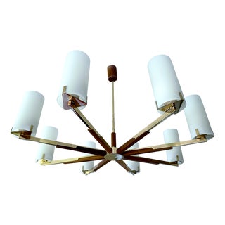 Large Scandinavian Glass and Teak Pendant Light, 1960s For Sale