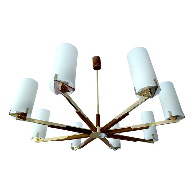 Large Scandinavian Glass and Teak Pendant Light, 1960s For Sale
