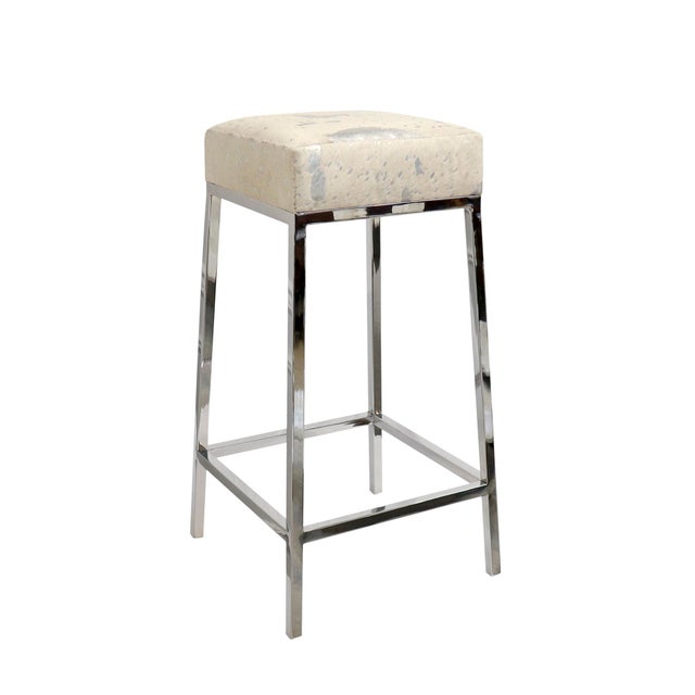 Pasargad Home Safari Cowhide Bar Stool with Silver Steel Legs For Sale In New York - Image 6 of 6