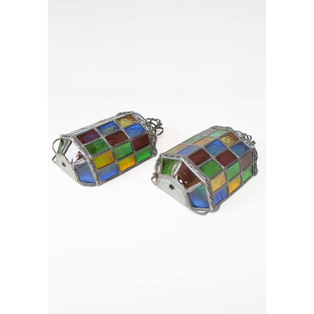 Lead and Stained Glass Wall Sconces, 1970s, Set of 2 For Sale - Image 6 of 10
