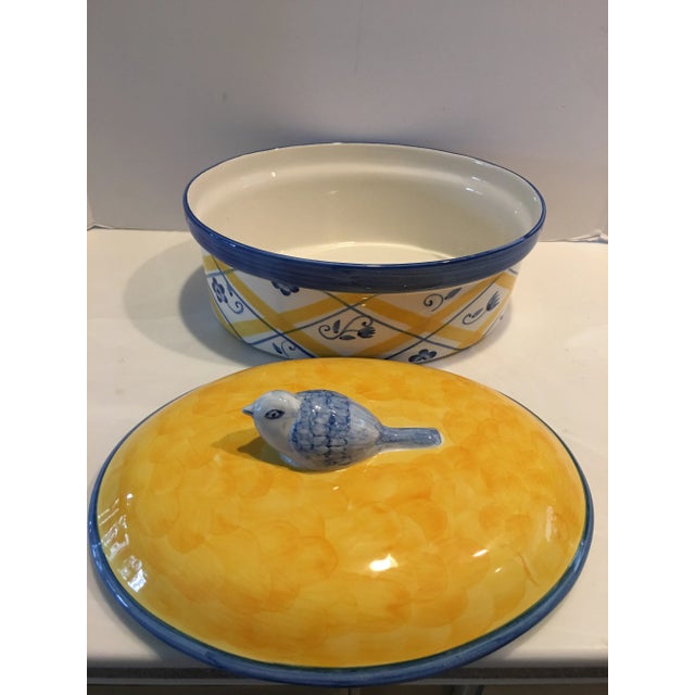 R B Bernarda Yellow & Blue Hand Painted Casserole For Sale - Image 4 of 6