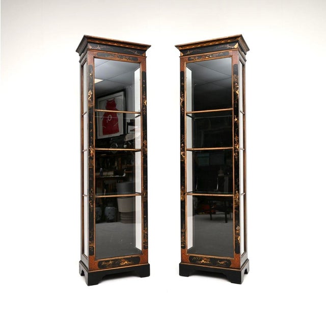 Antique Edwardian Lacquered Chinoiserie Display Cabinets, 1900, Set of 2 For Sale - Image 11 of 11