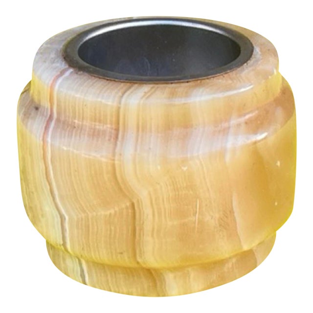 Small Alabaster Candlestick With Metal Fittings, Italy, 1970s. For Sale