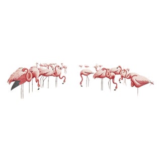 Hand‑Painted Panoramic Flamingo Chinoiserie Wall Mural For Sale