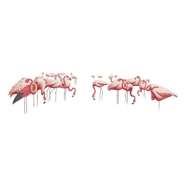 Hand‑Painted Panoramic Flamingo Chinoiserie Wall Mural For Sale