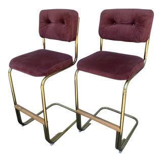 Vintage Cantilever Bar Stools in the Style of Milo Baughman - a Pair For Sale