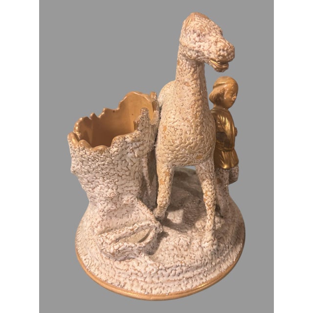Victorian Antique Victorian Yellow Ware Sand Majolica Figural Horse & Boy Smoking Stand For Sale - Image 3 of 9