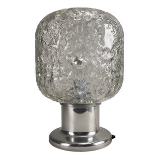Table Lamp with Mouth-Blown Glass Shade and Silver Base from Doria Leuchten, Germany, 1970s For Sale