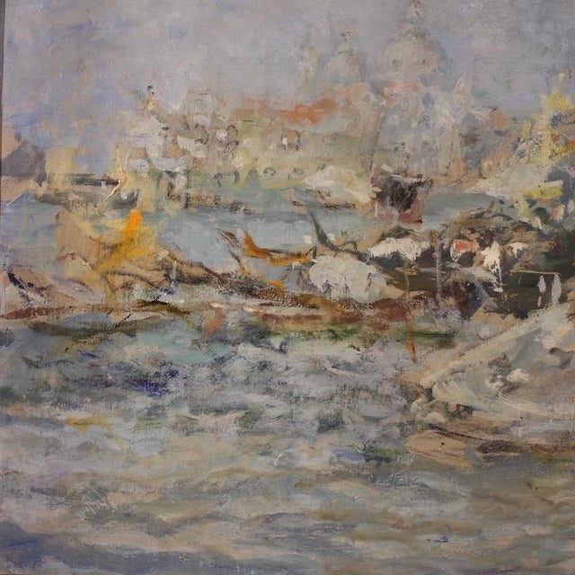 Luigi Mantovani, View of Venice with the Doge's Palace, 1920, Oil on Canvas For Sale - Image 13 of 16