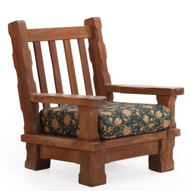 1960s A Pair of French Heavy Oak Brutalist Style Open Arm Chairs, C. 1960. For Sale - Image 5 of 8