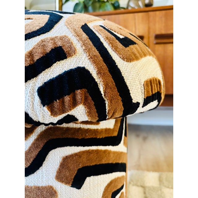 Wood Mushroom Ottoman in "Serpentine" Specialty Fabric For Sale - Image 7 of 10
