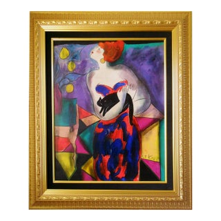 Early 21st Century "Momo au Chat" Oil Painting by Linda Le Kinff For Sale