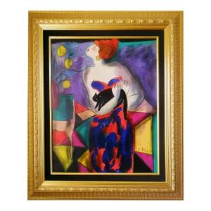 Early 21st Century "Momo au Chat" Oil Painting by Linda Le Kinff