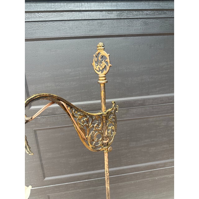 Victorian Early 20th Century Ornate Adjustable Bridge Arm Floor Lamp With Glass Shade For Sale - Image 3 of 7