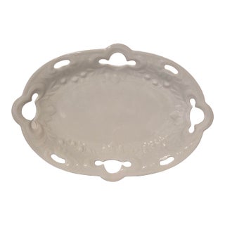 Vintage Pirkenhammer Czech Porcelain Oval Serving Platter With Pierced Openwork Rim For Sale
