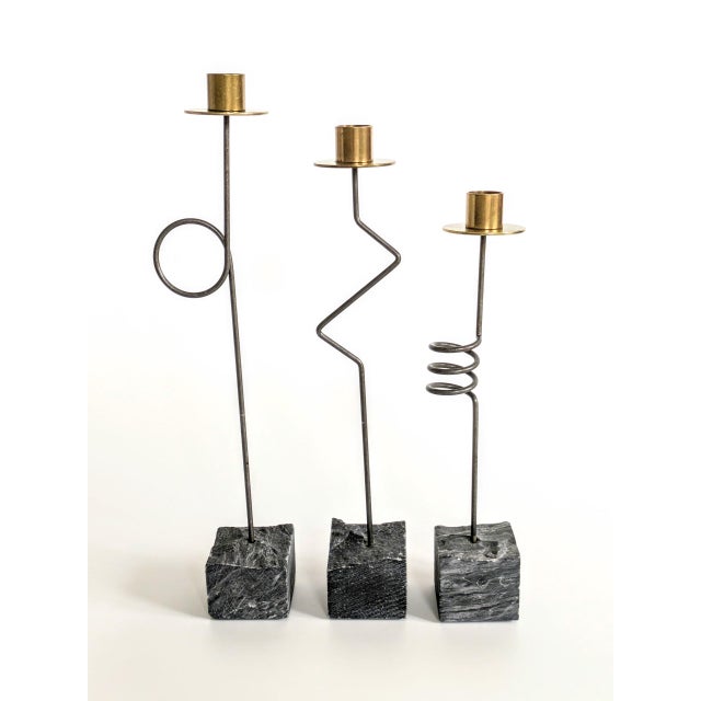 Postmodern Kräsen Candleholders attributed to Ehlén Johansson for Ikea, 1980s, Set of 3 For Sale - Image 3 of 14