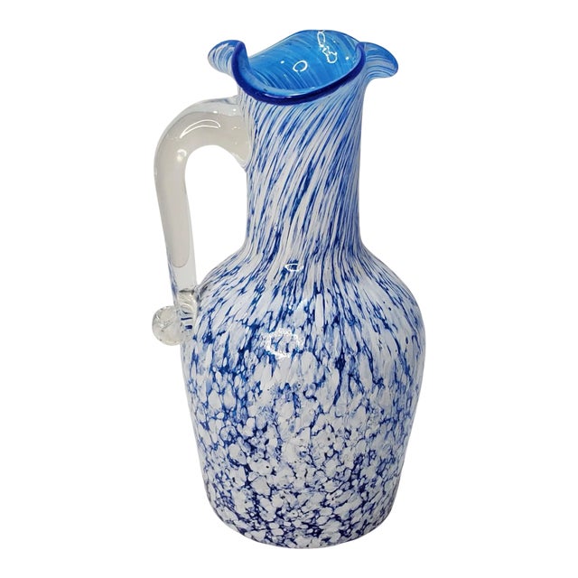 Pilgrim Blue and White Smooth Spatter Glass Pitcher For Sale