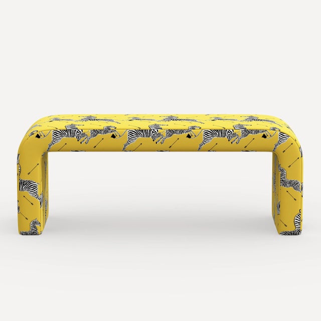 Cloth & Company Red from Scalamandre crafted by Cloth & Company Holland Bench, Yellow Animal Print For Sale - Image 4 of 6