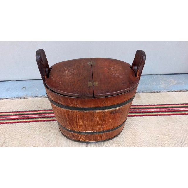 Antique Pennsylvania Pine Wash Basin Barrel With Hinged Lid, Converted to Side Table, Circa 1840s For Sale - Image 12 of 18