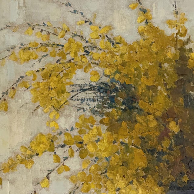 Framed Oil Painting on Canvas by Clemence Biron Dated 1925 'Forsythia' For Sale - Image 11 of 17