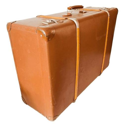 Metal Antique Brocante Nubuck Leather Trunk, 1920s For Sale - Image 7 of 10