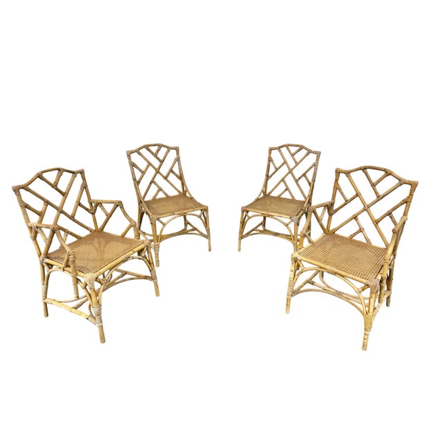 Brown Vintage 5-Piece Bamboo Glass Dining Table & Chairs For Sale - Image 8 of 14