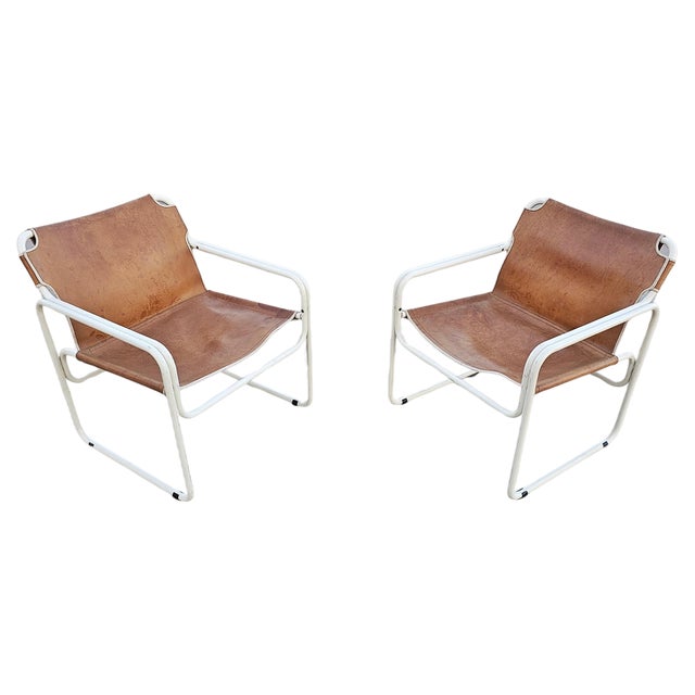 Set of Bauhaus Style Tubular Easy Chairs in Cognac Leather attributed to Jox Interni, 1970s For Sale