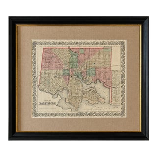 Antique Baltimore, Maryland City Map | Hand-Colored Engraving | Custom Framed For Sale